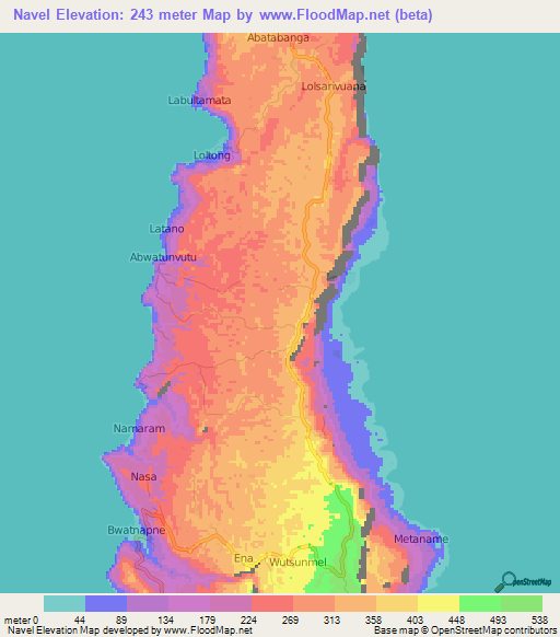 Navel,Vanuatu Elevation Map
