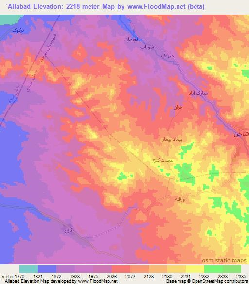 `Aliabad,Iran Elevation Map