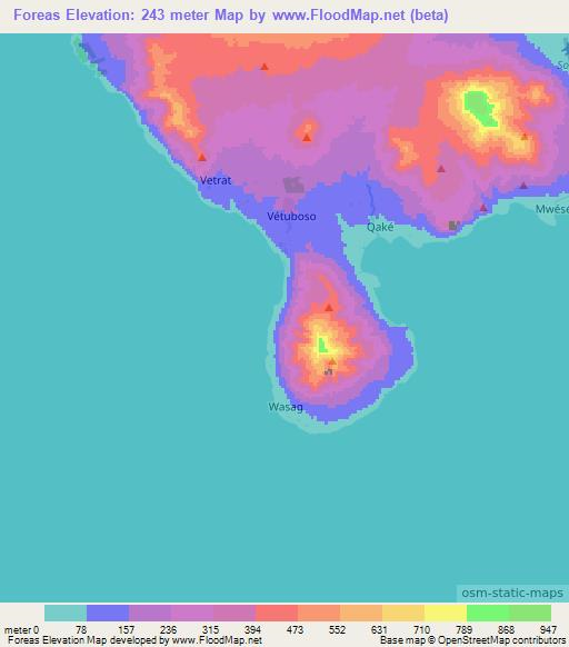 Foreas,Vanuatu Elevation Map