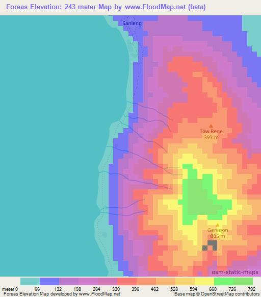 Foreas,Vanuatu Elevation Map