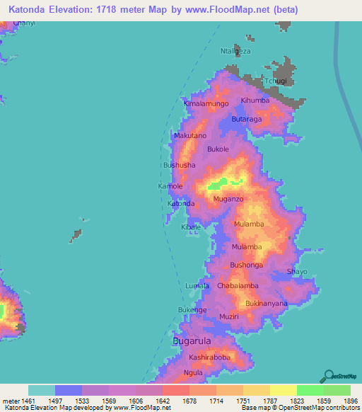 Katonda,Congo (Kinshasa) Elevation Map