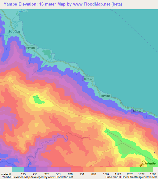 Yambe,New Caledonia Elevation Map