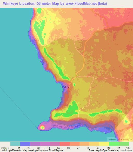 Winikuye,New Caledonia Elevation Map