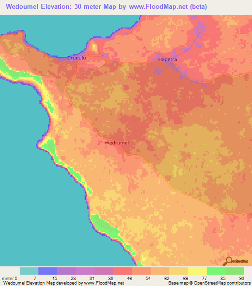 Wedoumel,New Caledonia Elevation Map