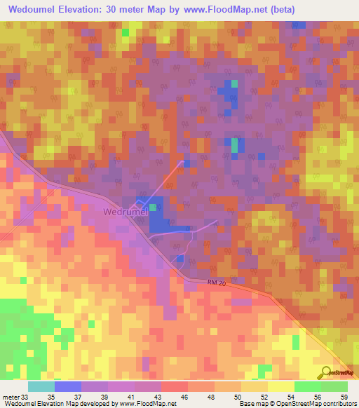 Wedoumel,New Caledonia Elevation Map