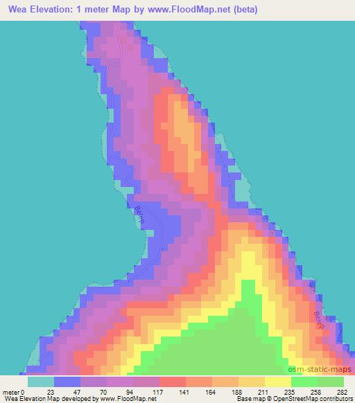Wea,New Caledonia Elevation Map