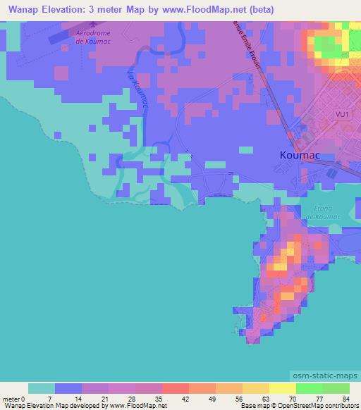 Wanap,New Caledonia Elevation Map