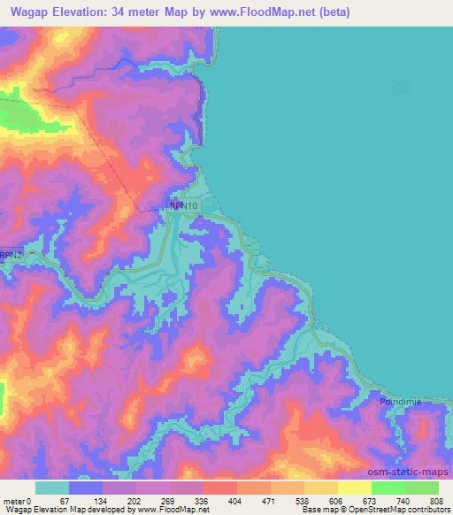 Wagap,New Caledonia Elevation Map