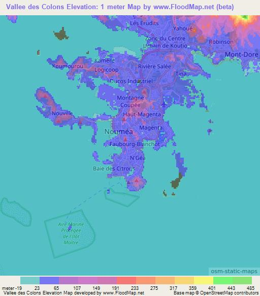 Vallee des Colons,New Caledonia Elevation Map