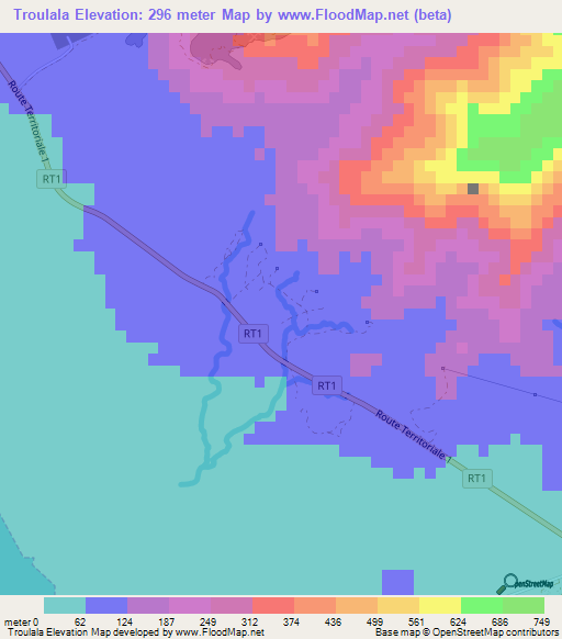Troulala,New Caledonia Elevation Map