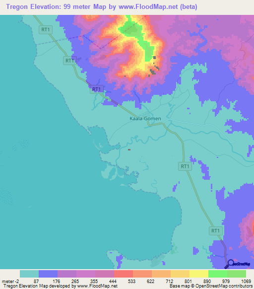 Tregon,New Caledonia Elevation Map