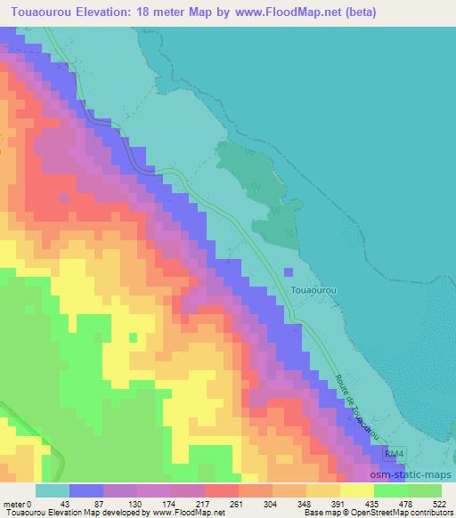 Touaourou,New Caledonia Elevation Map