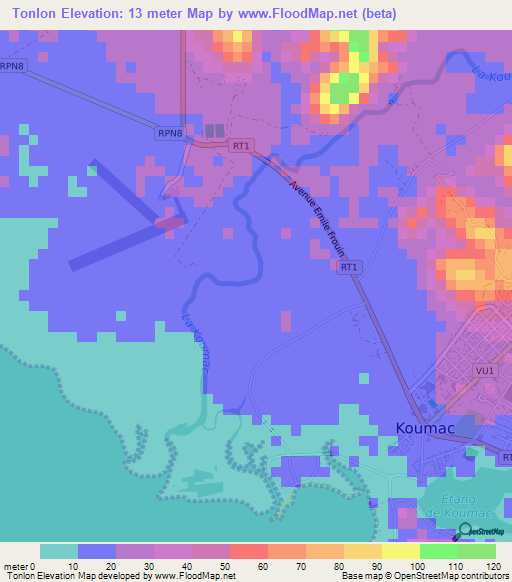 Tonlon,New Caledonia Elevation Map