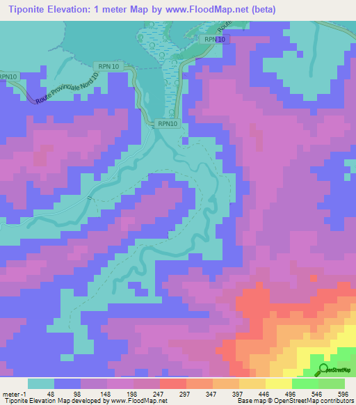 Tiponite,New Caledonia Elevation Map