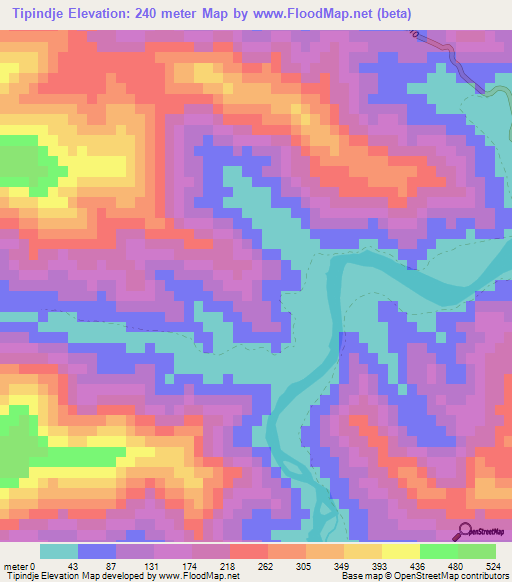 Tipindje,New Caledonia Elevation Map