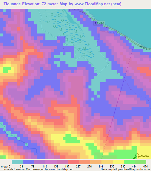 Tiouande,New Caledonia Elevation Map