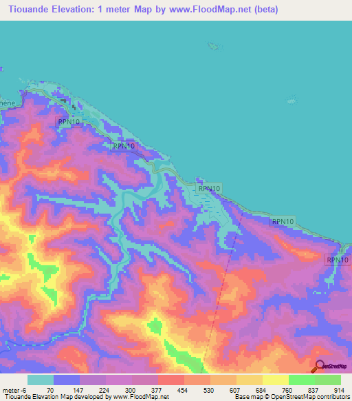 Tiouande,New Caledonia Elevation Map