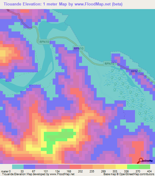 Tiouande,New Caledonia Elevation Map