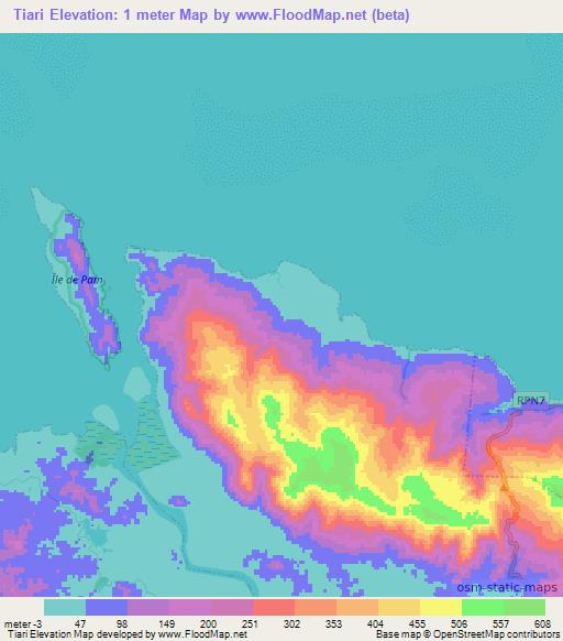 Tiari,New Caledonia Elevation Map