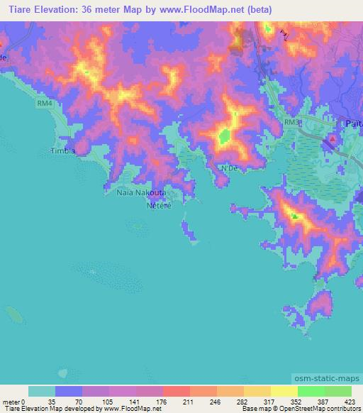 Tiare,New Caledonia Elevation Map