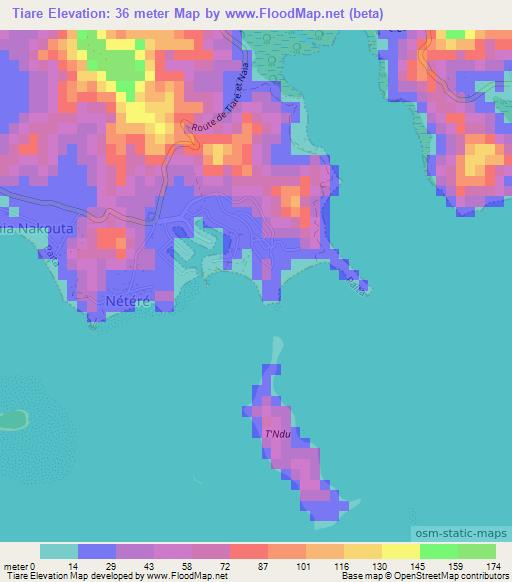 Tiare,New Caledonia Elevation Map