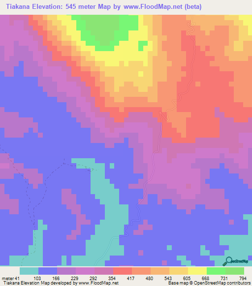 Tiakana,New Caledonia Elevation Map