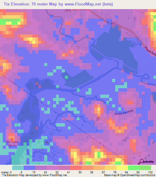 Tia,New Caledonia Elevation Map
