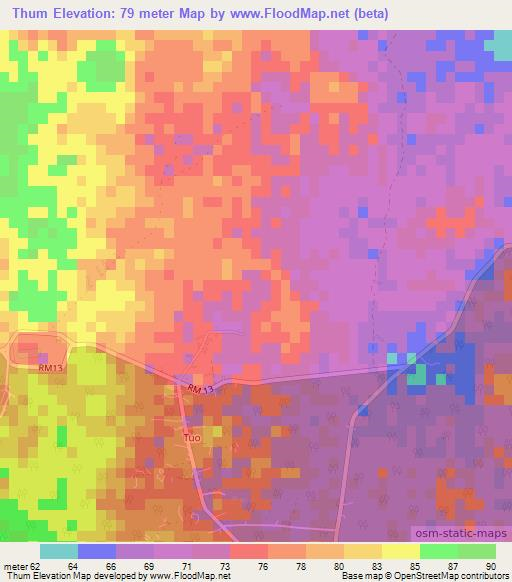 Thum,New Caledonia Elevation Map