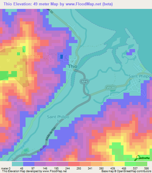 Thio,New Caledonia Elevation Map