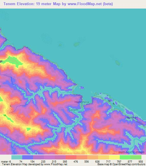 Tenem,New Caledonia Elevation Map