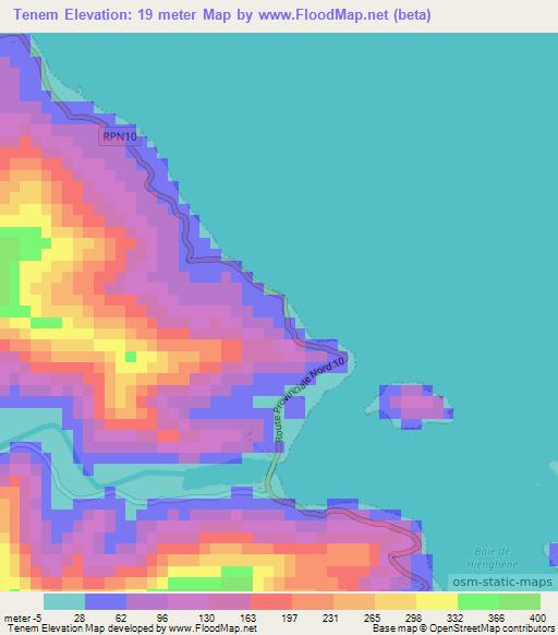 Tenem,New Caledonia Elevation Map