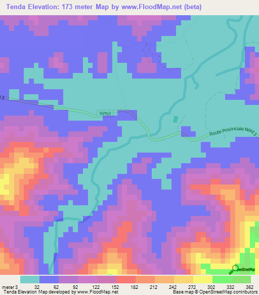 Tenda,New Caledonia Elevation Map