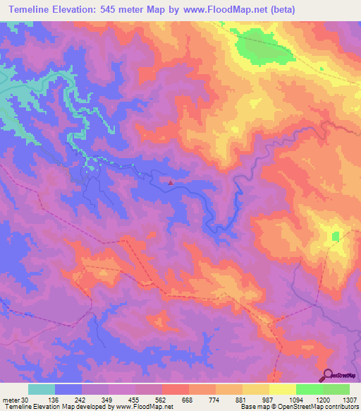 Temeline,New Caledonia Elevation Map