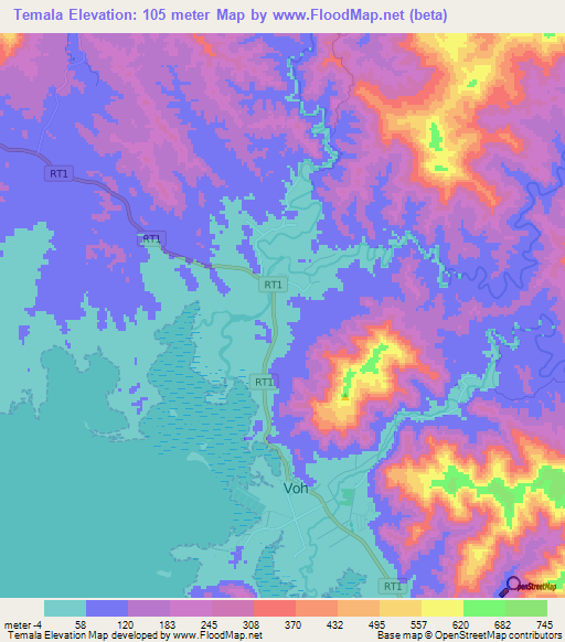 Temala,New Caledonia Elevation Map