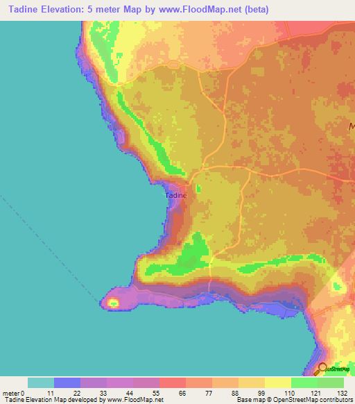 Tadine,New Caledonia Elevation Map