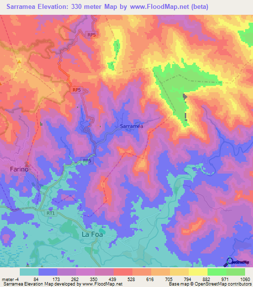 Sarramea,New Caledonia Elevation Map