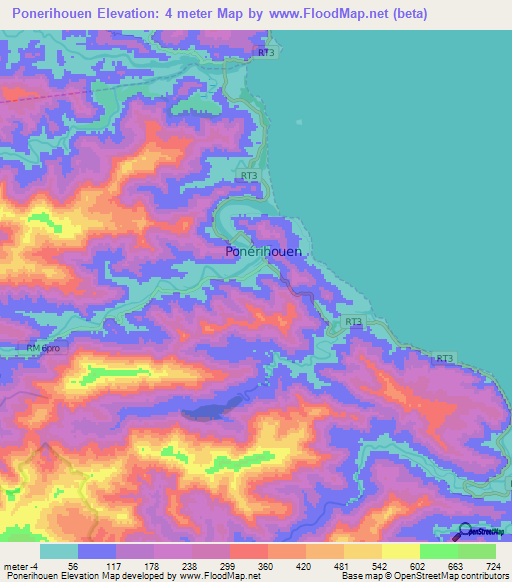 Ponerihouen,New Caledonia Elevation Map