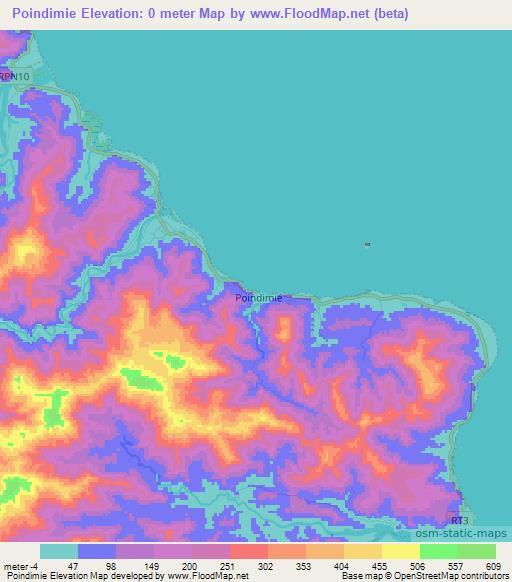 Poindimie,New Caledonia Elevation Map