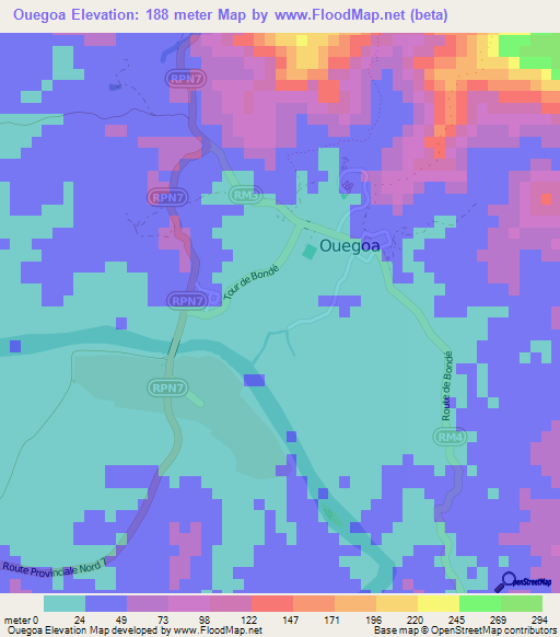 Ouegoa,New Caledonia Elevation Map