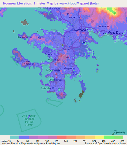 Noumea,New Caledonia Elevation Map