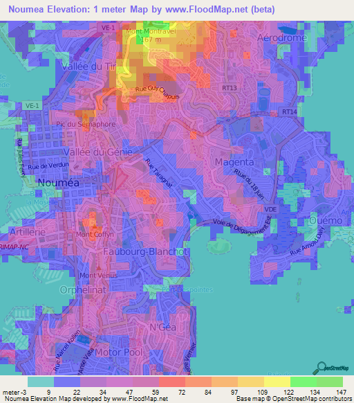 Noumea,New Caledonia Elevation Map