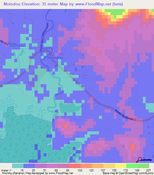 Moindou,New Caledonia Elevation Map