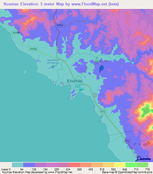 Koumac,New Caledonia Elevation Map