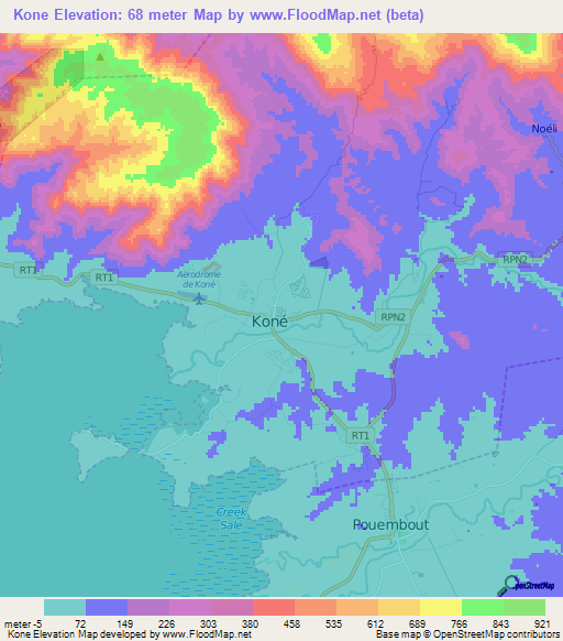 Kone,New Caledonia Elevation Map