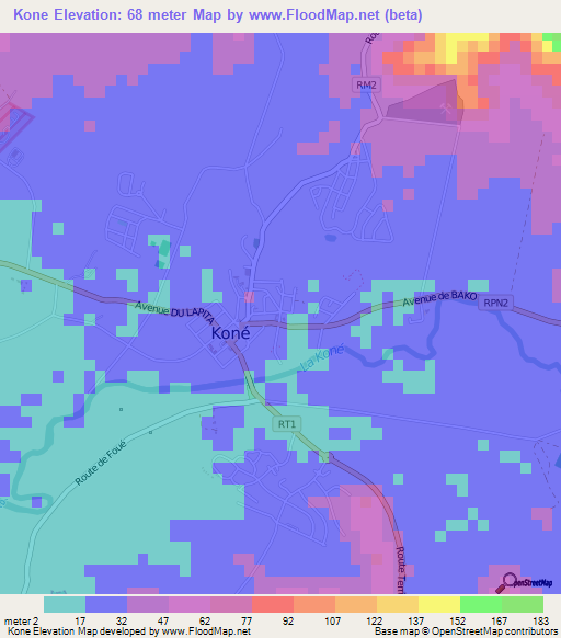Kone,New Caledonia Elevation Map