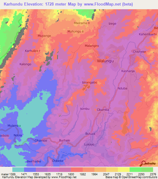 Karhundu,Congo (Kinshasa) Elevation Map