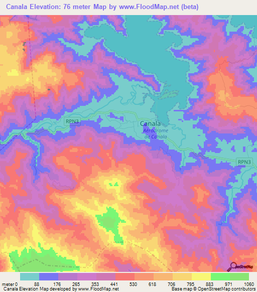 Canala,New Caledonia Elevation Map