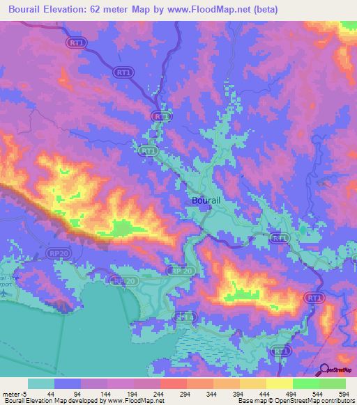 Bourail,New Caledonia Elevation Map
