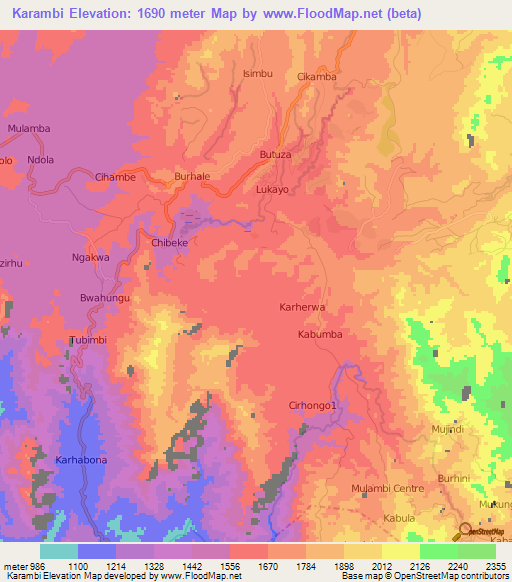 Karambi,Congo (Kinshasa) Elevation Map