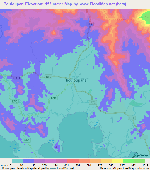 Bouloupari,New Caledonia Elevation Map
